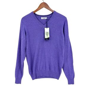 LOCHMERE Cashmere Sweater Jumper V-Neck Pullover Scotland Purple